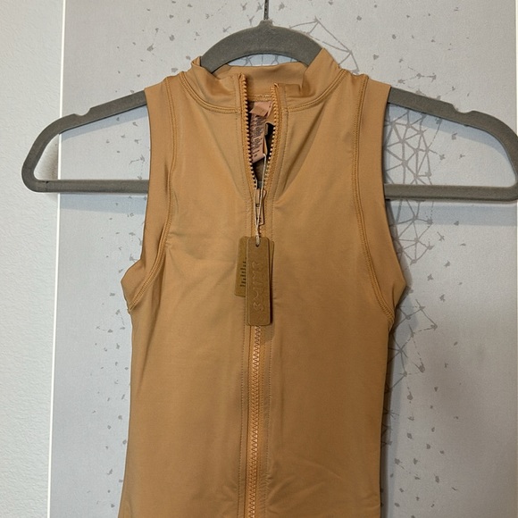 Skims Swim Mock Neck Zip up Cycle Suit Ochre XXS - Picture 2 of 4